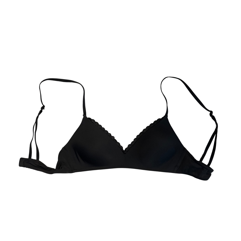 Aerie Real Happy Wireless Bra Black Lace Trim Triangle Lightly Lined 34B